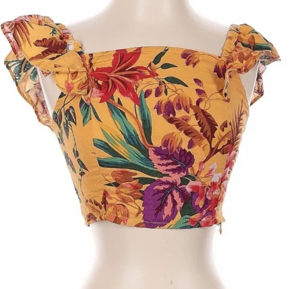 Rachel Roy Women's Floral Ruffle Strap Crop Top - Yellow
